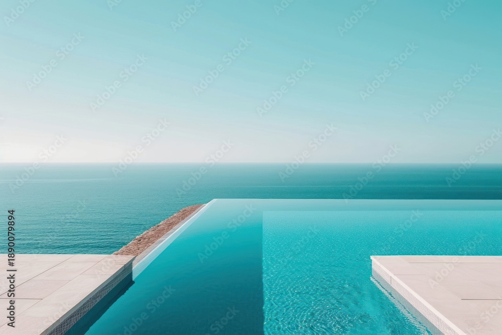 Fototapeta premium Panoramic view of swimming pool outdoors horizon nature.