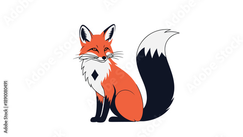 Majestic red fox with a bushy tail and black-tipped ears sitting gracefully and looking towards the side on a plain white background.