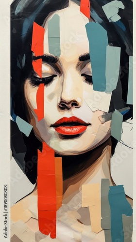 Minimal simple woman art painting portrait.