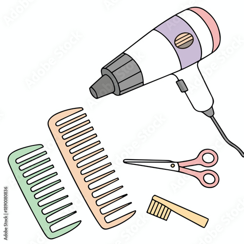 Vector illustration set of professional electric hair clipper equipment with scissors and comb tool icons for barber work design