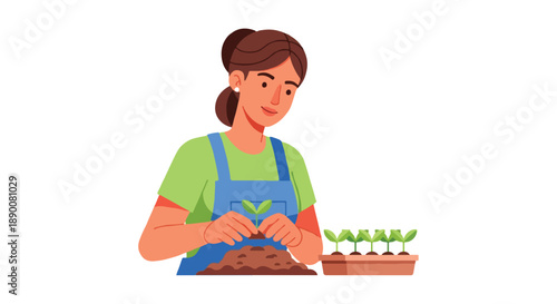 Woman planting seedlings in a tray