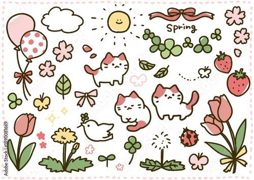 春の手描きイラストねこを添えて