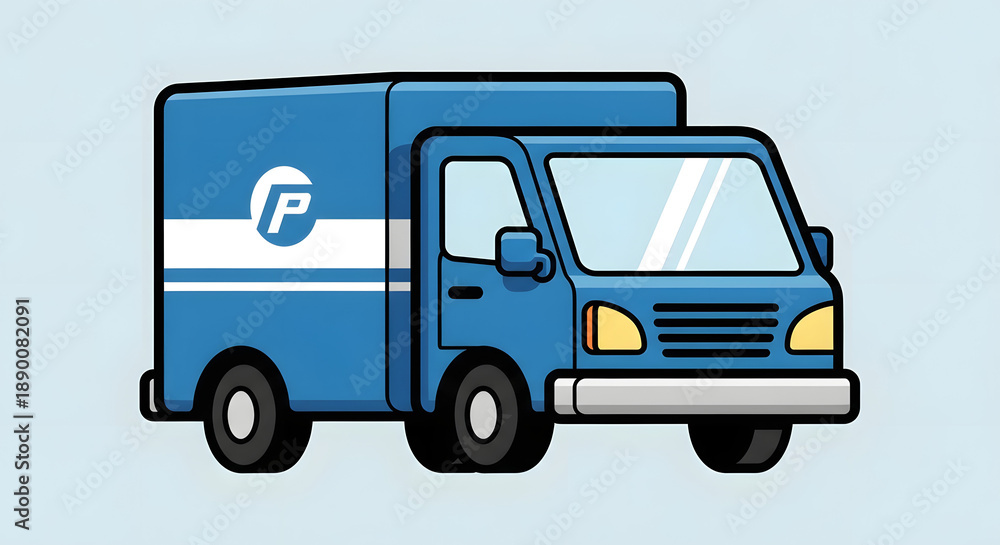 Fototapeta premium Blue delivery truck with white logo on light background
