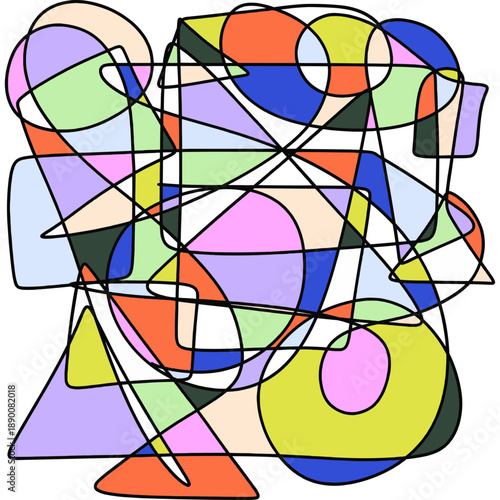 Abstract Geometric Shapes Collage, Colorful Triangle Square Art, Modern Cubist Style, Contemporary Mixed Forms