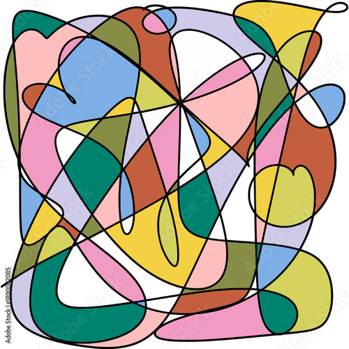 Free hand lines art, colorful scribble art, Modern Cubist Style, Contemporary Mixed Forms