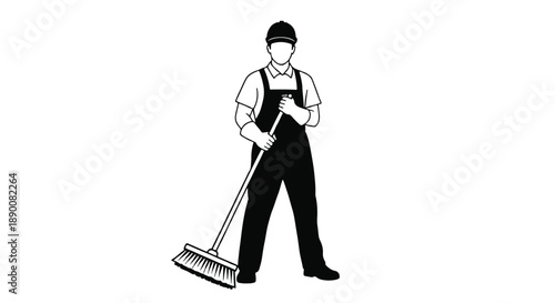 Man sweeping with a broom