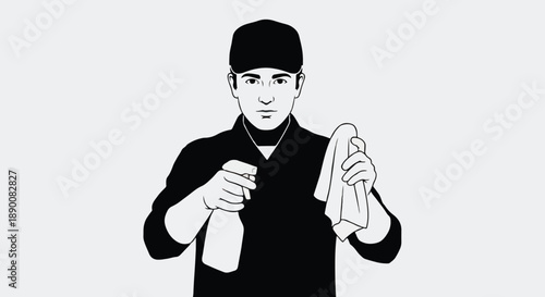 Man cleaning with spray and cloth
