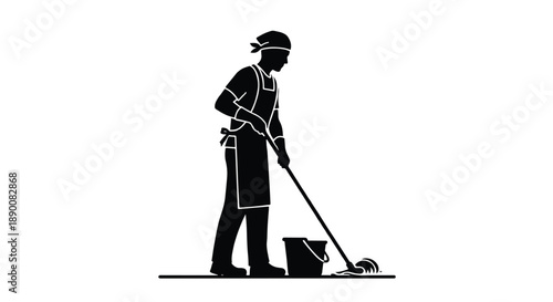 Janitor mopping floor with bucket