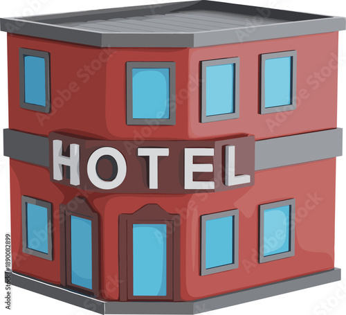 3D hotel building illustration, modern accommodation icon design isolated on white background for travel tourism business concept