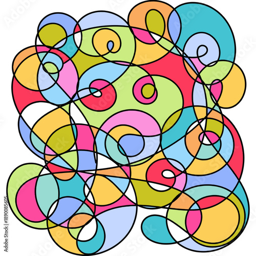 Abstract Colorful Circles Doodle, Hand Drawn Scribble Art, Modern Freeform Design