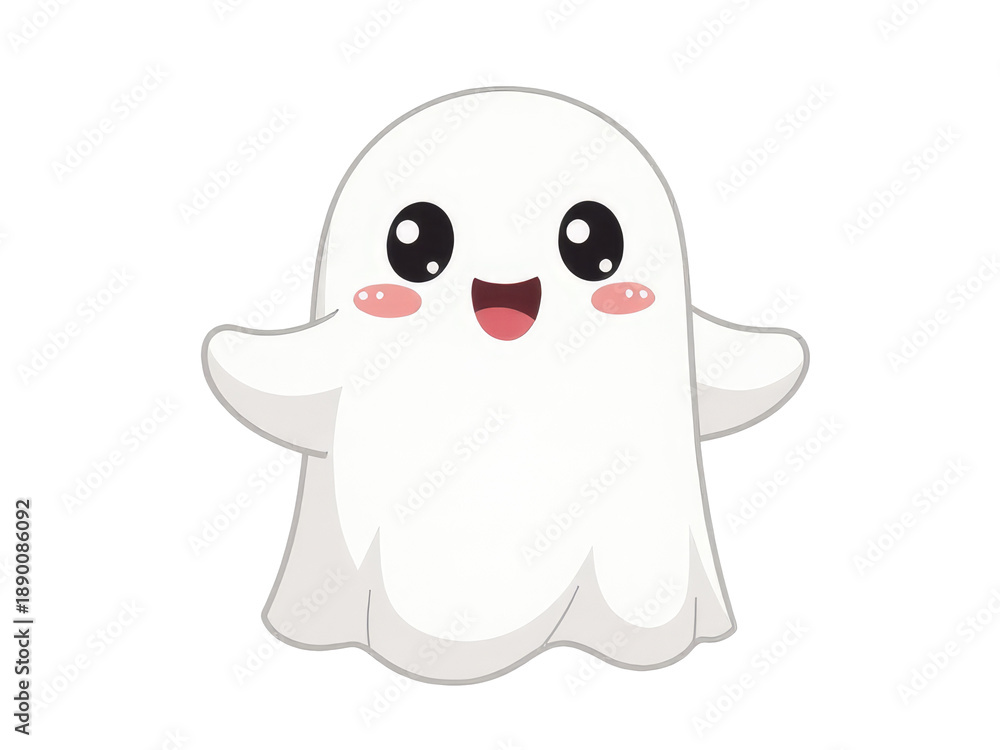Fototapeta premium A white ghost character with black eyes and pink cheeks, suitable for various creative projects