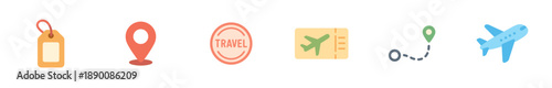 Colorful flat icons representing travel, aviation, and navigation.
