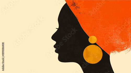 Elegant silhouette of a woman with vibrant head wrap and bold earrings celebrating cultural beauty