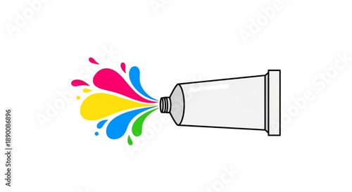 Paint Tube Squeezing Colorful Paint on White Background