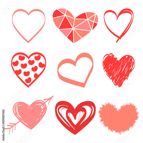 Vector doodle heart sketch. A diverse collection of hand-drawn heart icons dedicated to Valentine's Day. Concepts for love, dating, romance, and more. Element for your design.
