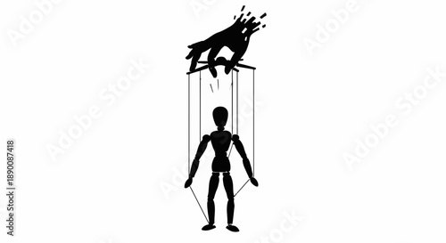 Silhouette of a hand controlling a marionette, symbolizing manipulation and control.