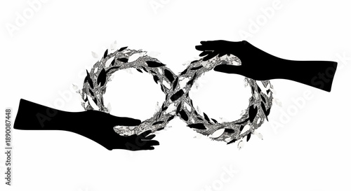 Hands forming an infinity symbol with a textured, abstract pattern, symbolizing endless connection and unity.
