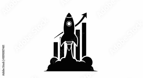 Rocket launching upwards with a rising graph, symbolizing business growth and success.