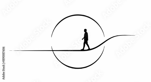 Silhouette of a person walking a narrow path within a circular frame, symbolizing journey and focus.