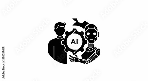 Human and AI collaboration with a gear symbolizing technology integration