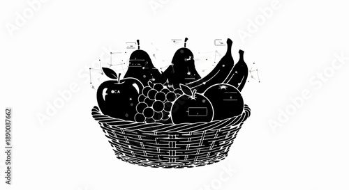 A bountiful harvest of fresh, ripe fruits artfully arranged in a woven basket.