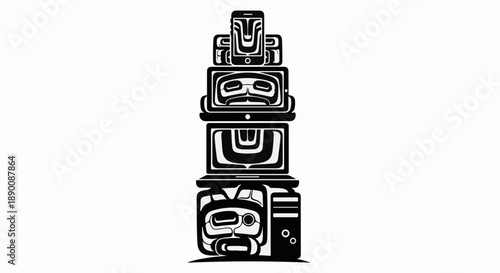 Modern totem pole blends indigenous art with technology and computer devices
