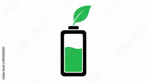 Eco-friendly battery icon with green leaf symbolizes sustainable energy and power