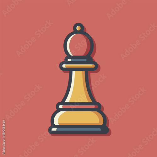 A minimalistic flat icon illustration depicting a golden bishop chess piece against a solid background