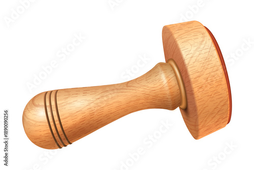 Fotografie Wooden rubber stamp office tool seal vintage retro handle, isolated on transpare
