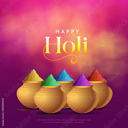 Happy Holi Festival Of Colors Illustration Of Colorful Gulal For Holi. Indian Festival Of Happy Holi colorful Background.Happy Holi background card design for color festival of India celebration.