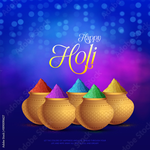 Happy Holi Festival Of Colors Illustration Of Colorful Gulal For Holi. Indian Festival Of Happy Holi colorful Background.Happy Holi background card design for color festival of India celebration.