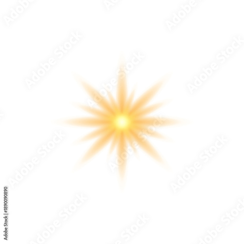 Yellow sun star with dynamic red flare effect. Horizontal light line and laser flash. Vibrant glowing rays. Intense sunburst PNG design.