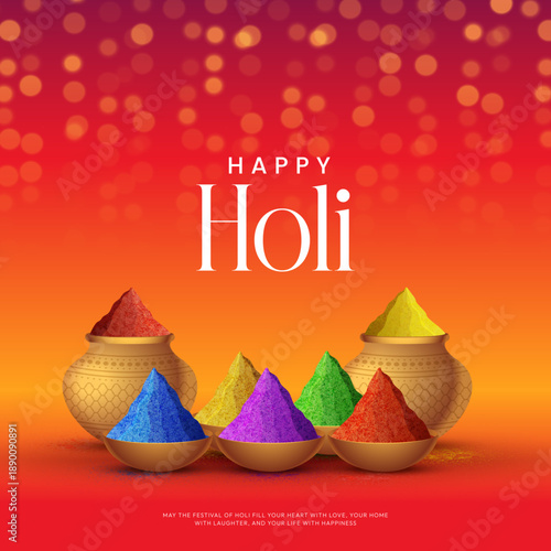 Happy Holi Festival Of Colors Illustration Of Colorful Gulal For Holi. Indian Festival Of Happy Holi colorful Background.Happy Holi background card design for color festival of India celebration.