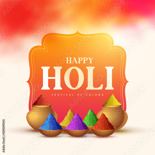 Happy Holi Festival Of Colors Illustration Of Colorful Gulal For Holi. Indian Festival Of Happy Holi colorful Background.Happy Holi background card design for color festival of India celebration.