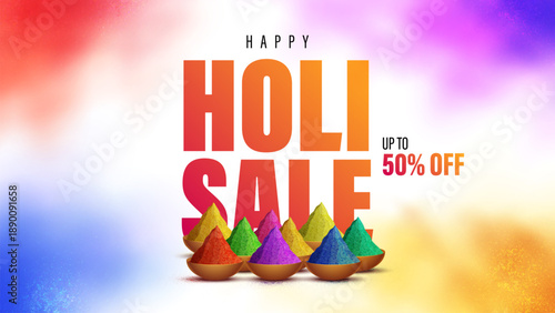 Happy Holi Sale social media feed template. Holi sale advertisement with vibrant colors. Vector illustration of Happy Holi Sale banner template for app and website