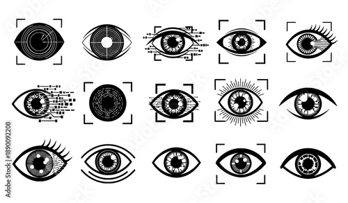Dynamic retina scan eye silhouettes vector vision security icons