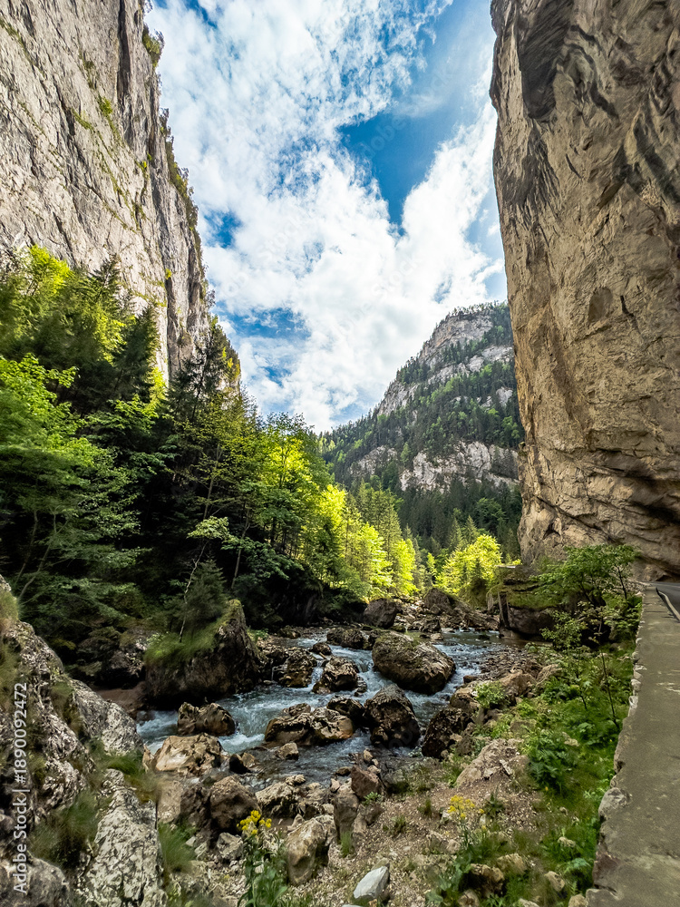 Fototapeta premium Bicaz Gorges canyon road and river, Romania