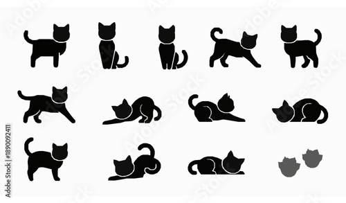 Minimal cat silhouette icons vector set feline poses
