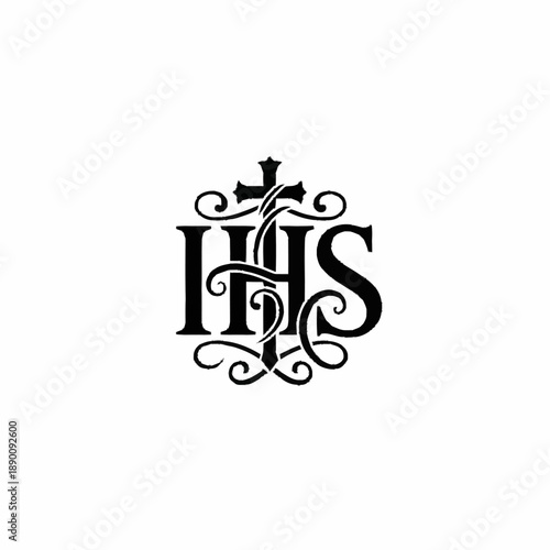 Elegant IHS Monogram with Cross and Flourishes.