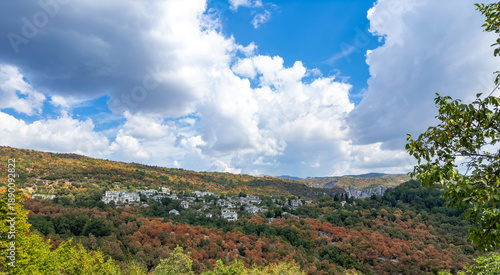 Autumn landscape of Monodendri village in Zagori, Greece