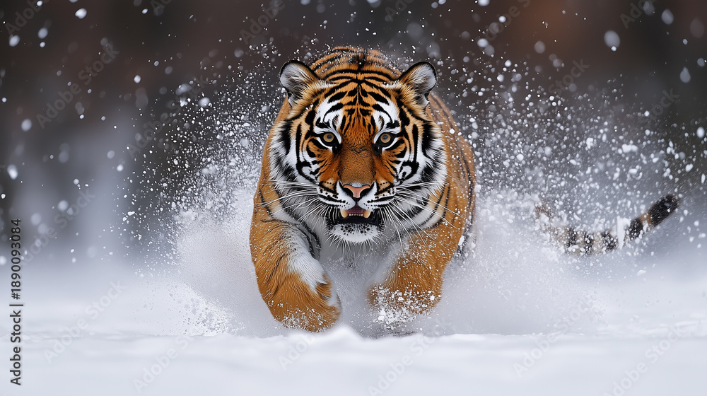 Obraz premium Snow tiger in action