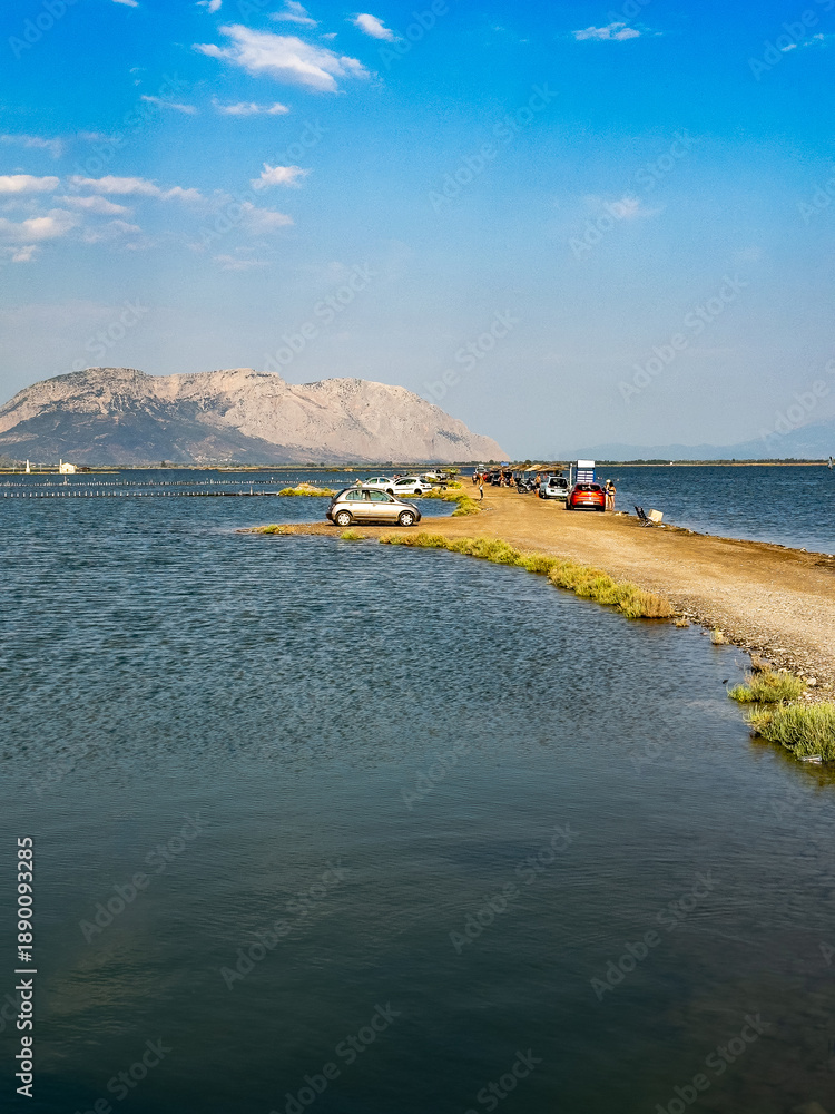 Fototapeta premium Causeway through lagoon near Messolonghi, Greece