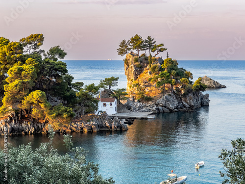 Rocky islet with chapel in Parga, Greece