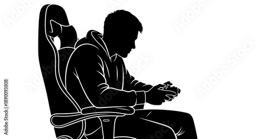 Man sitting in office chair focused on mobile device in hand