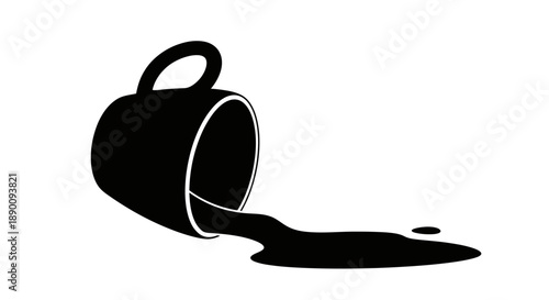 Spilled coffee cup with dark liquid pouring out