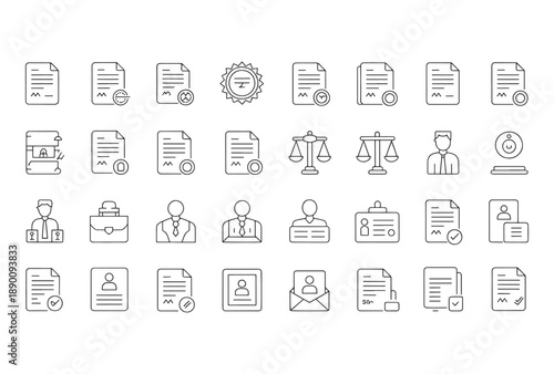 Lawyer Documents Icons Set with Scales and Certificates