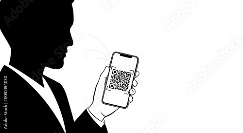 Businessman scanning QR code on smartphone for secure payment