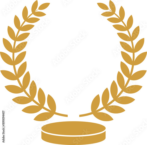 Golden laurel wreath award symbol isolated on white background, victory achievement emblem, success honor decoration illustration design
