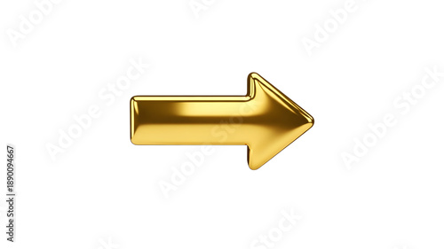 Shiny golden arrow pointing right, symbolizing direction, progress, and forward movement Transparent background