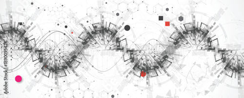 Futuristic genetic hexagons, DNA strands, connected neural web
